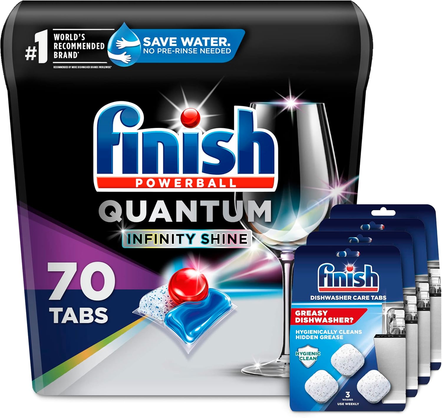 FINISH Quantum Infinity Shine, Dishwasher Pods, Dishwasher Detergent Liquid, Dishwasher Soap, Advanced Clean & Shine, 70ct Dishwasher Tablets
