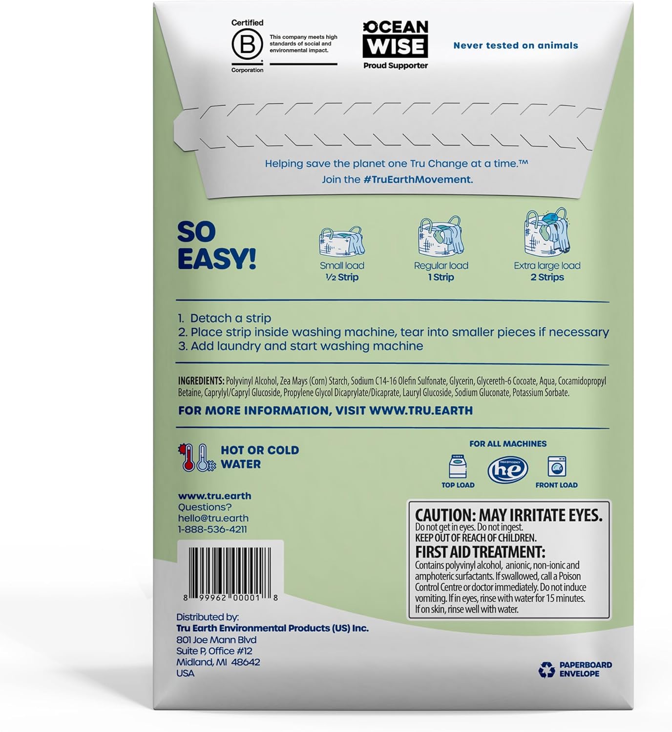 Tru Earth Compact Dry Laundry Detergent Sheets - Up to 64 Loads (32 Sheets) - Paraben-Free - Original Eco-Strip Liquidless Laundry Detergent, Travel Laundry Sheets - Fresh Linen