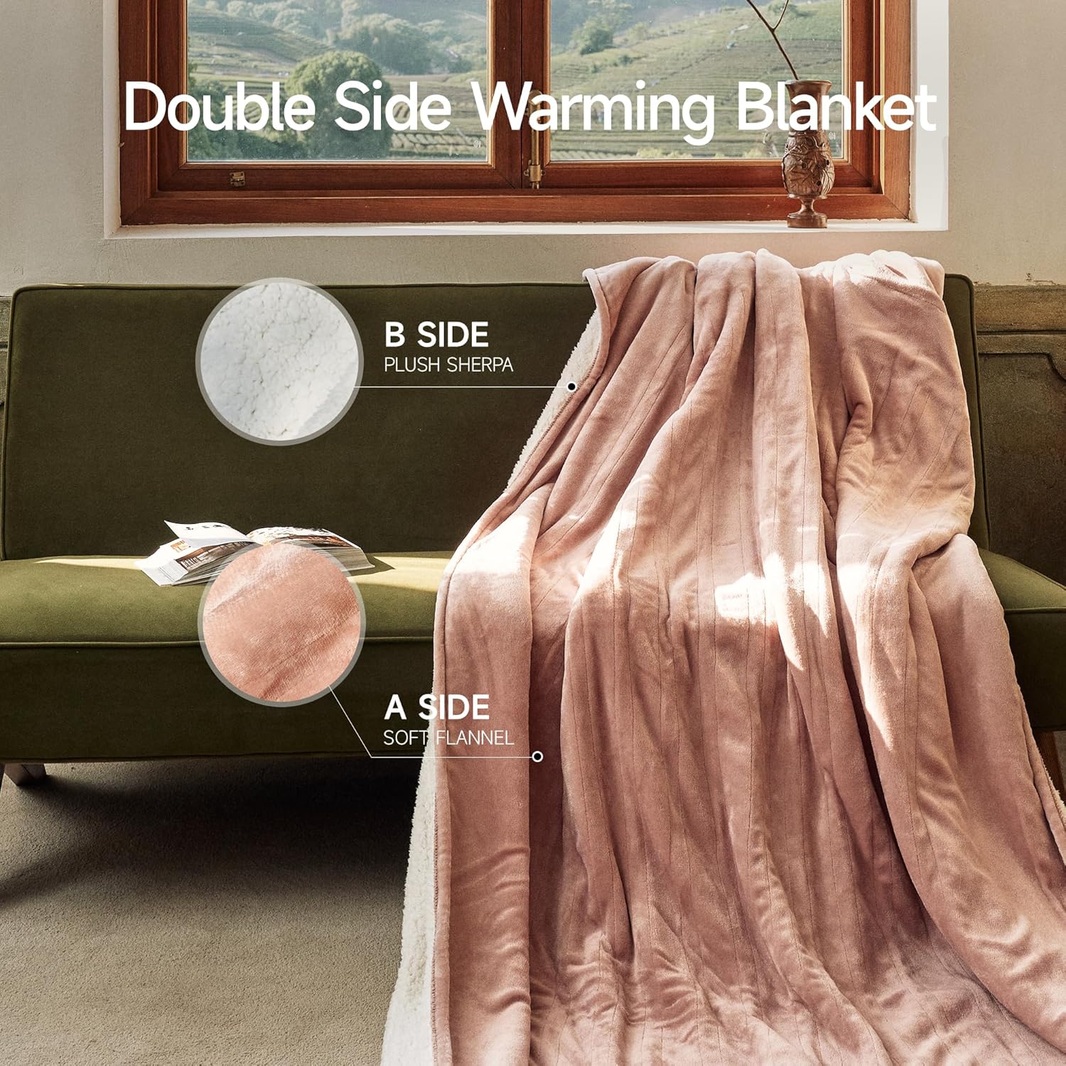 GOTCOZY Heated Blanket Electric Throw 50''X60''- Soft Silky Plush Electric Blanket with 4 Heating Level & 3 Hour Auto Off Heating Blanket, ETL Certified Machine Washable (Rose Dust)