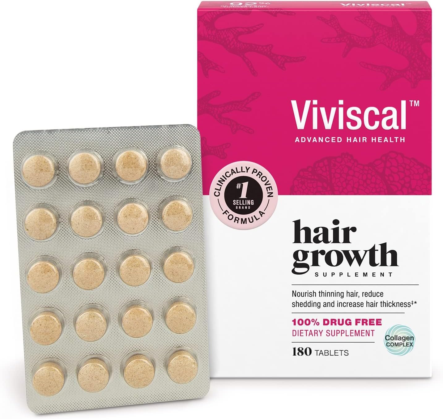 Viviscal Hair Growth Supplements for Women to Grow Thicker, Fuller Hair, Clinically Proven with Proprietary Collagen Complex, 60 Count (Pack of 1), 1 Month Supply