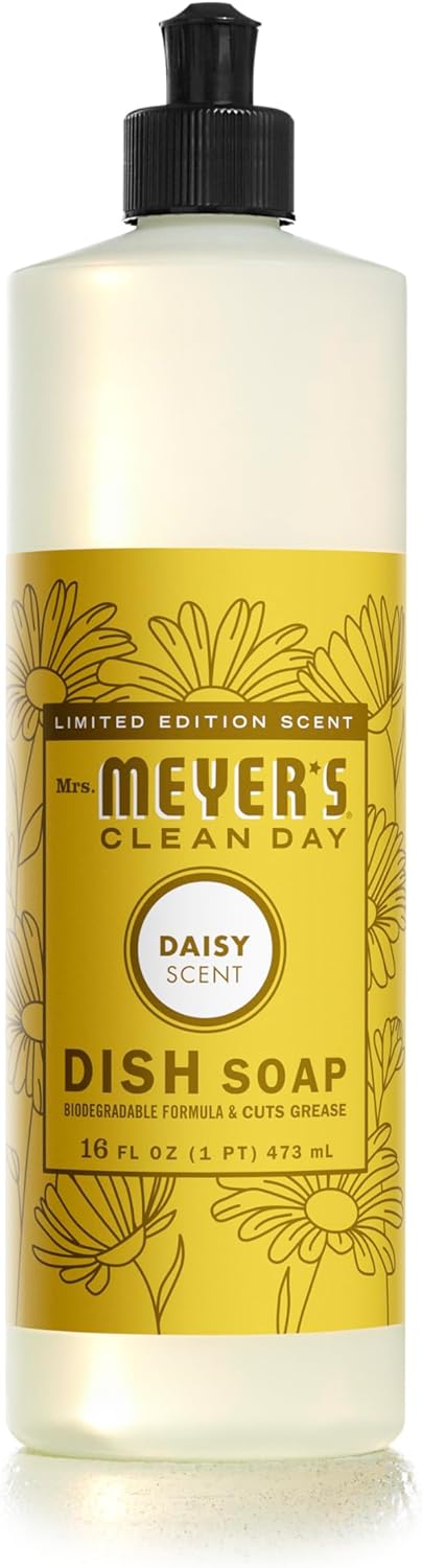 MRS. MEYER'S CLEAN DAY Liquid Dish Soap, Biodegradable Formula, Basil, 16 fl. oz - Pack of 3