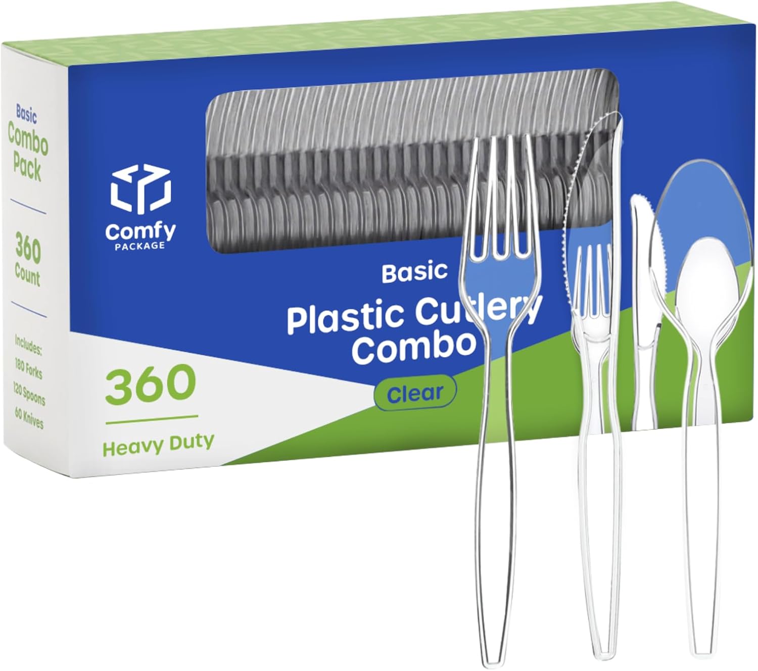Comfy Package [100 Pack Heavy Duty Disposable Clear Plastic Knives - Basic Cutlery for Parties, Events, and Everyday Use