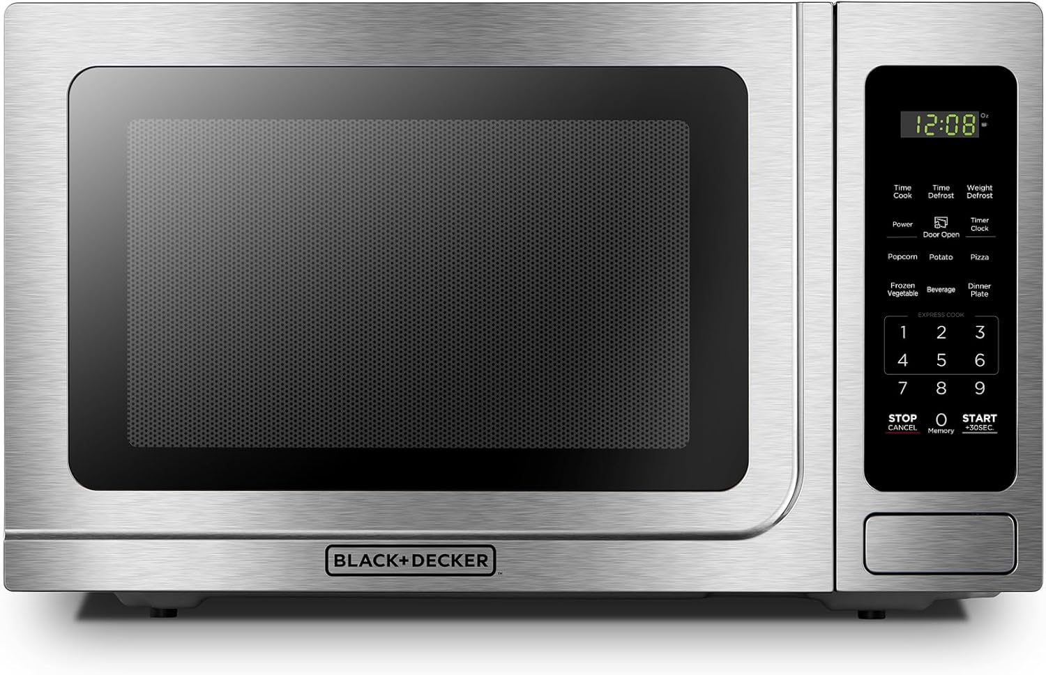 BLACK+DECKER EM720CB7 Digital Microwave Oven with Turntable Push-Button Door, Child Safety Lock, 700W, Stainless Steel, 0.7 Cu.ft
