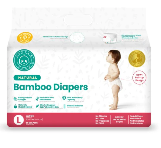 Little Toes Disposable Natural Bamboo Diapers and Pull-Ups | Go Green | 36 Packs