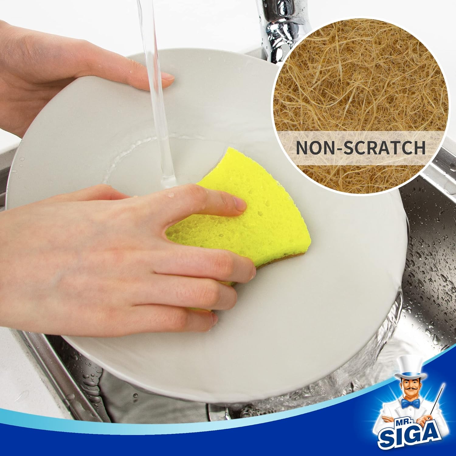 MR.SIGA Non-Scratch Cellulose Scrub Sponge, Dual-Sided Dishwashing Sponge for Kitchen, 12 Pack