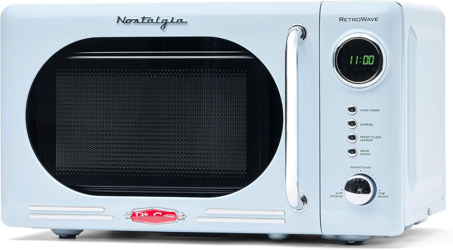 Nostalgia Retro Compact Countertop Microwave Oven - 0.7 Cu. Ft. - 700-Watts with LED Digital Display - Child Lock - Easy Clean Interior - Aqua