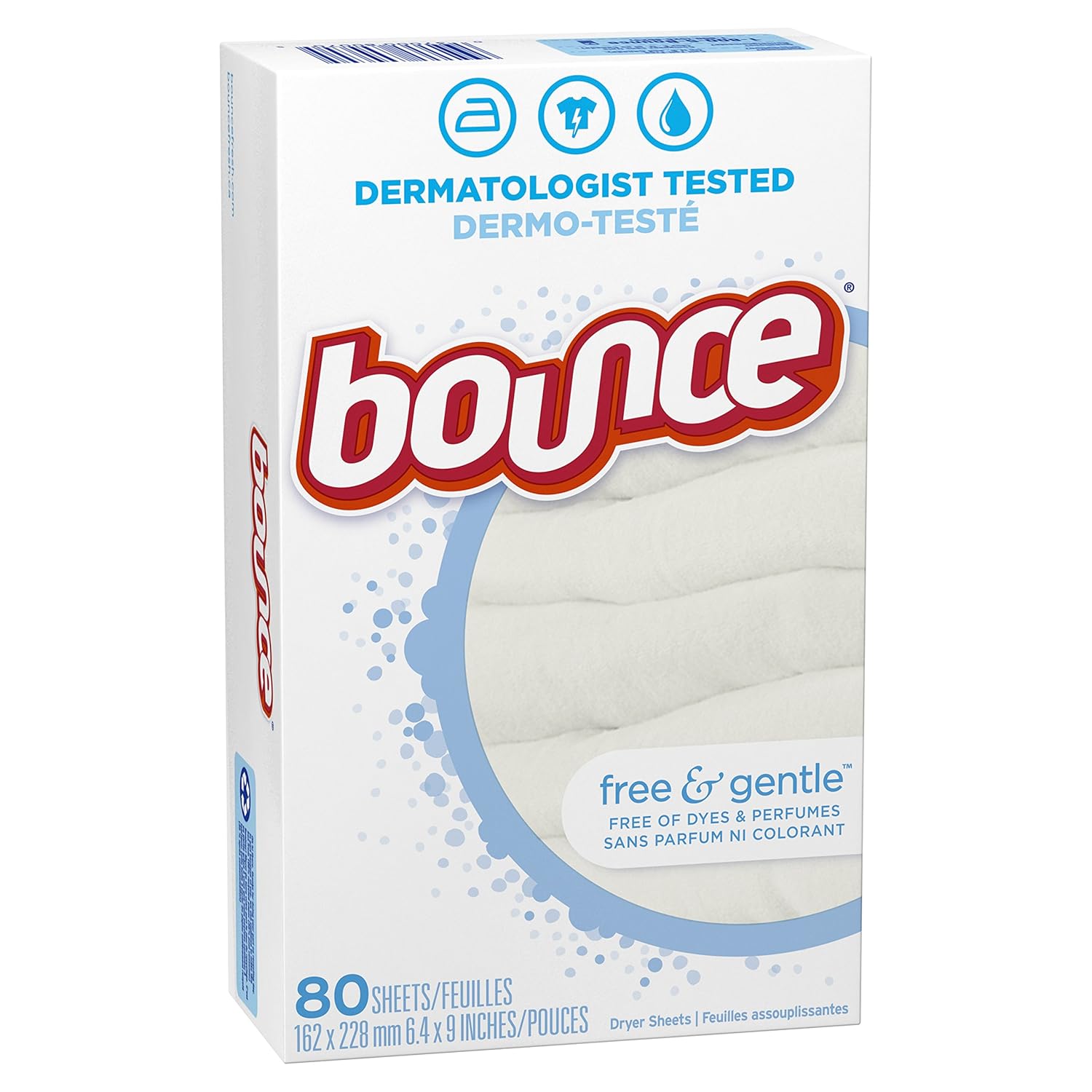 Bounce Free & Gentle Dryer Sheets, 240 Sheets, Unscented Fabric Softener Sheets, Hypoallergenic and Dermatologist Tested