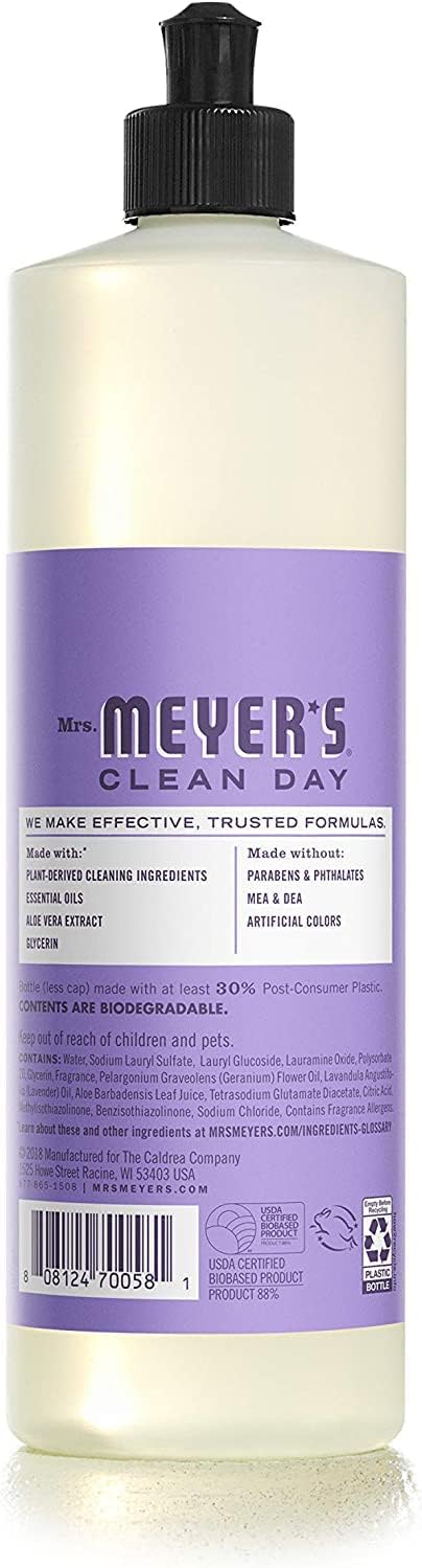 MRS. MEYER'S CLEAN DAY Liquid Dish Soap, Biodegradable Formula, Basil, 16 fl. oz - Pack of 3