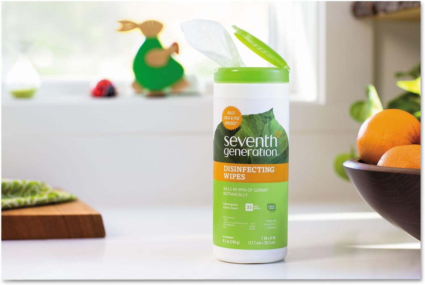 Seventh Generation Disinfecting Multi-Surface Wipes, Pack of 3, Lemongrass Citrus, 70 Count