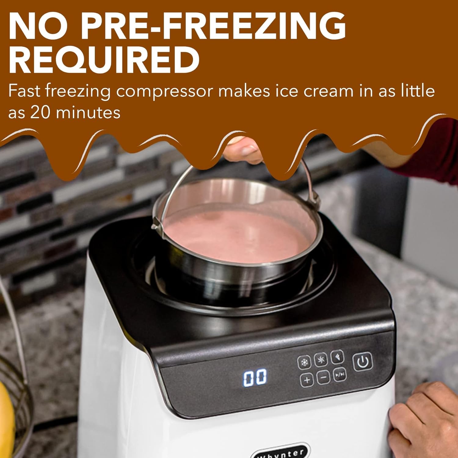 Whynter Ice Cream Maker Machine Automatic 2.1 Qt. upright with Built-in Compressor, LCD Digital Display & Timer, No Pre-Freezing, ICM-201SB, Stainless Steel