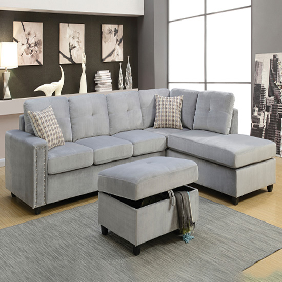 Belville Gray Velvet Sectional Sofa w/Pillows