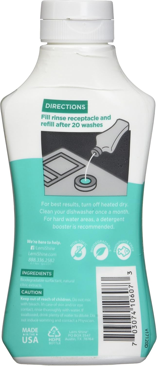 Lemi Shine - Shine + Dry Natural Dishwasher Rinse Aid, Hard Water Stain Remover (1 Pack - 25.35 oz)