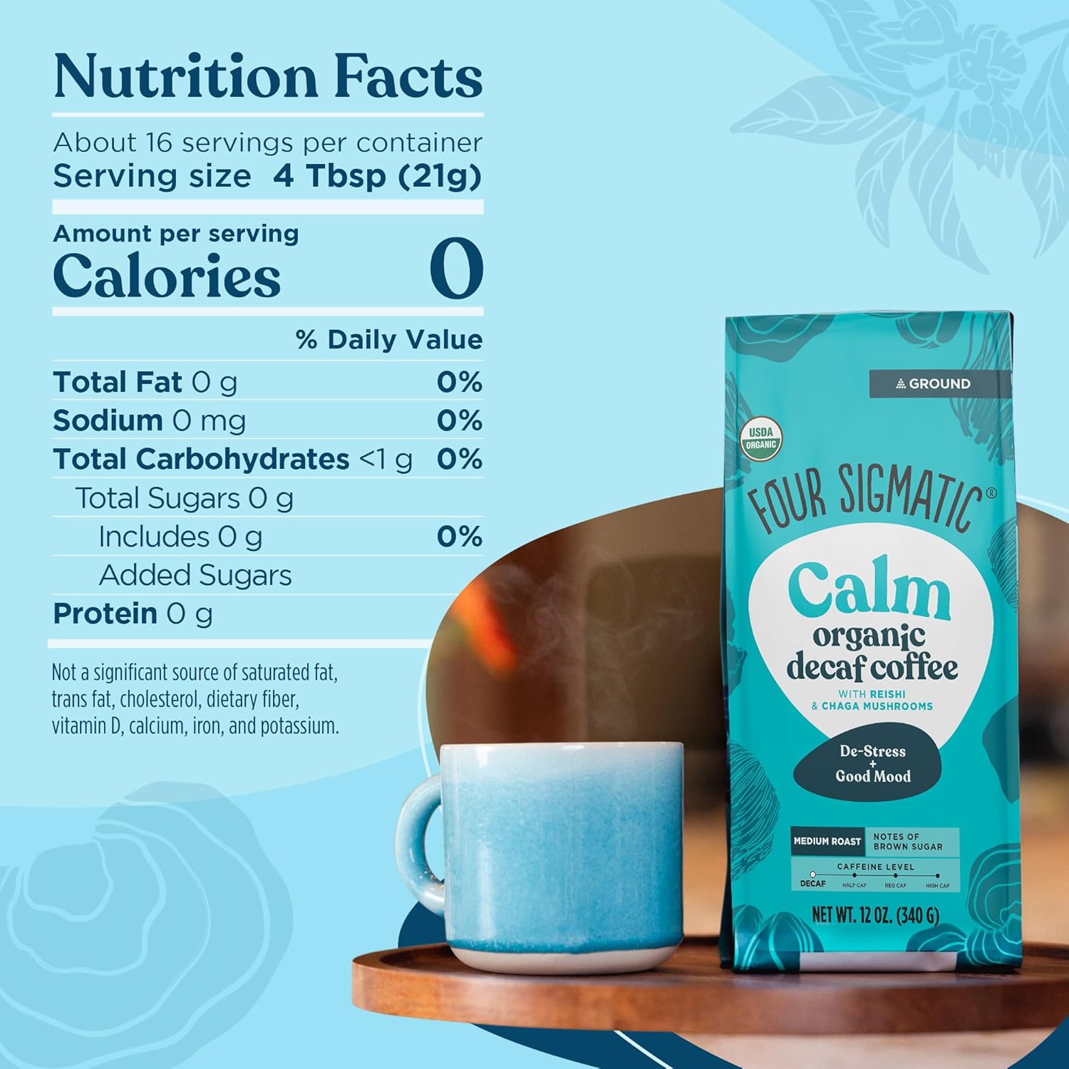 Four Sigmatic Think Mushroom Coffee | Organic Ground Coffee with Lion's Mane Mushroom and Chaga Mushroom | Nootropic Mushroom Coffee for Better Focus and Immune Support | 12oz Bag