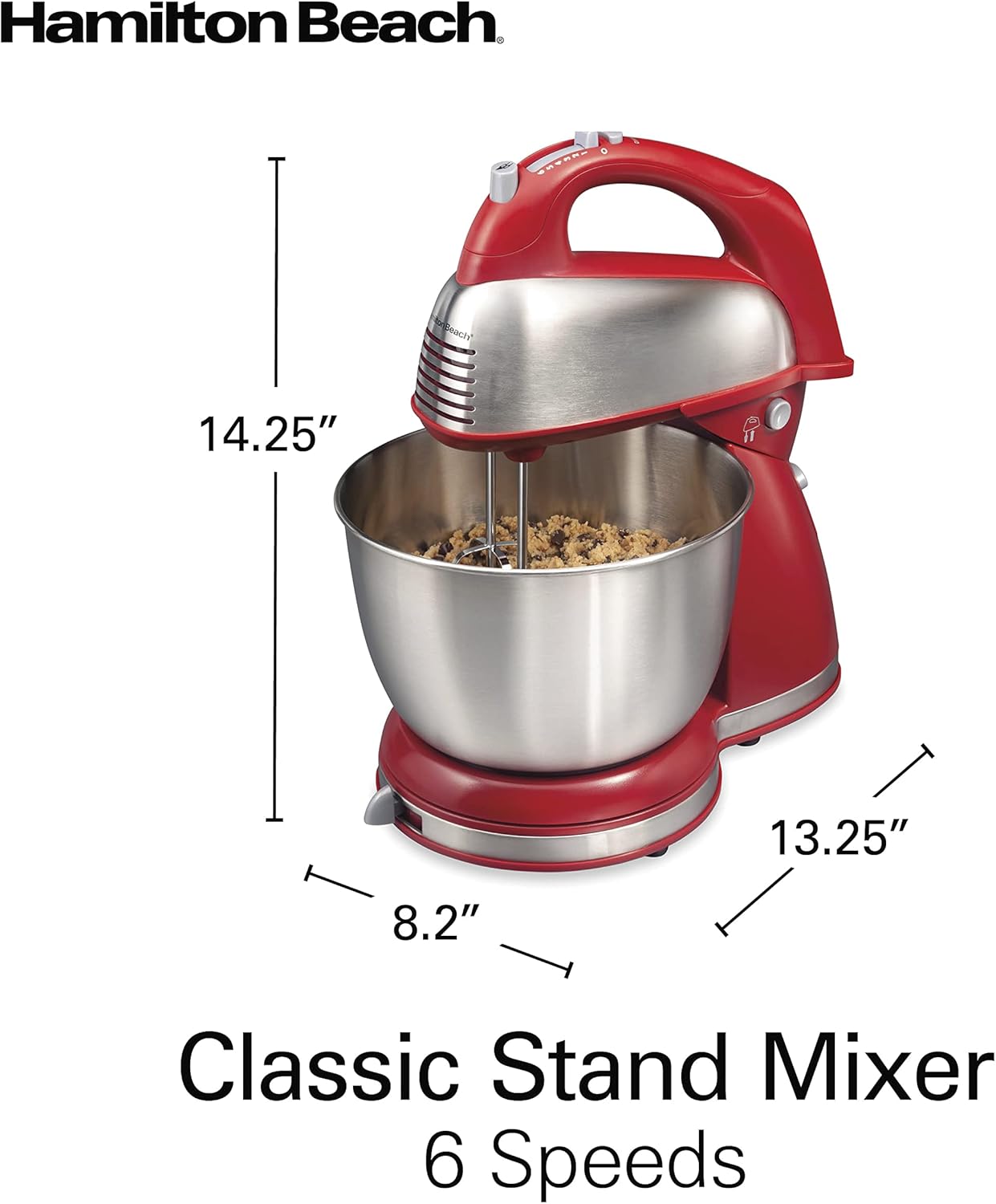 Hamilton Beach Classic Stand and Hand Mixer, 4 Quarts, 6 Speeds with QuickBurst, Bowl Rest, 290 Watts Peak Power, Black and Stainless