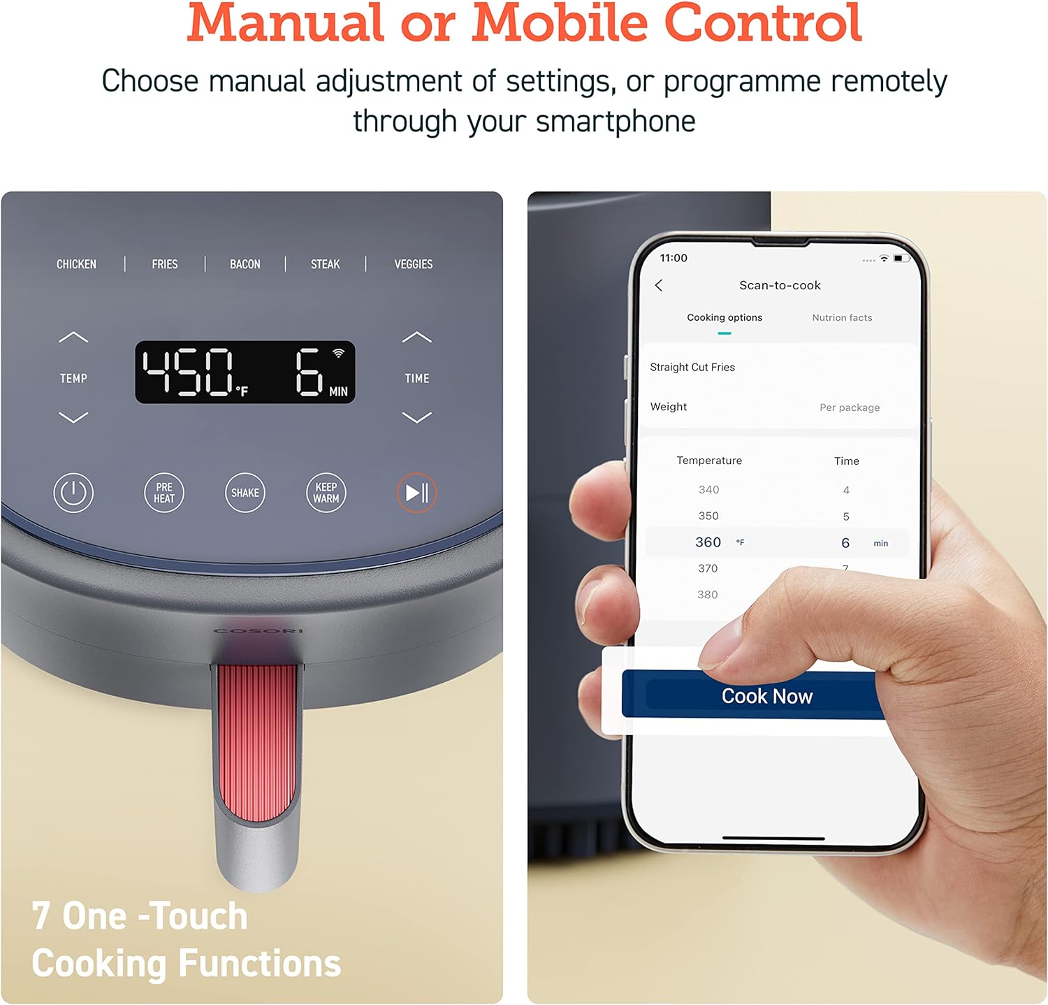 COSORI 2.1Qt Air Fryer, Small 4-in-1 Air Fryer Perfect for Simple Meals and Snack, Easy to Leftover Food to Crispy, 97% Less Oil, 30 In-App Recipes, Nonstick & Dishwasher Safe Basket