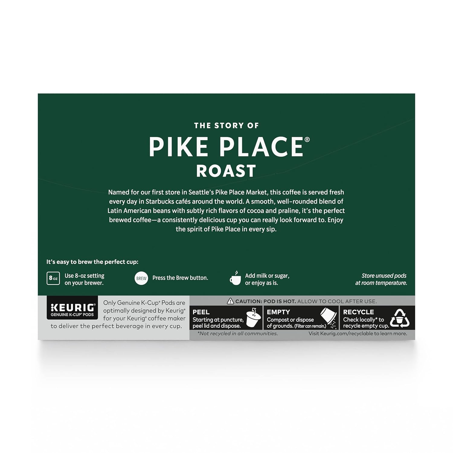 Starbucks K-Cup Coffee Pods, Medium Roast Coffee, Pike Place Roast for Keurig Brewers, 100% Arabica, 4 boxes (96 pods total)
