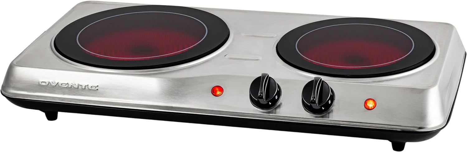 OVENTE Countertop Infrared Single Burner, 1000W Electric Hot Plate with 7” Ceramic Glass Cooktop, 5 Level Temperature Setting & Easy to Clean Base, Compact Stove for Home Dorm Office, Silver BGI101S