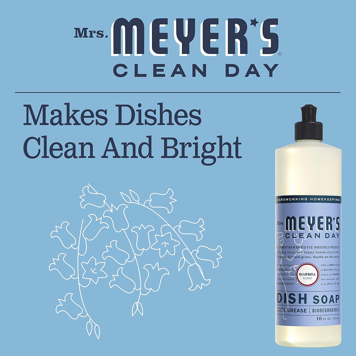 MRS. MEYER'S CLEAN DAY Liquid Dish Soap, Biodegradable Formula, Basil, 16 fl. oz - Pack of 3
