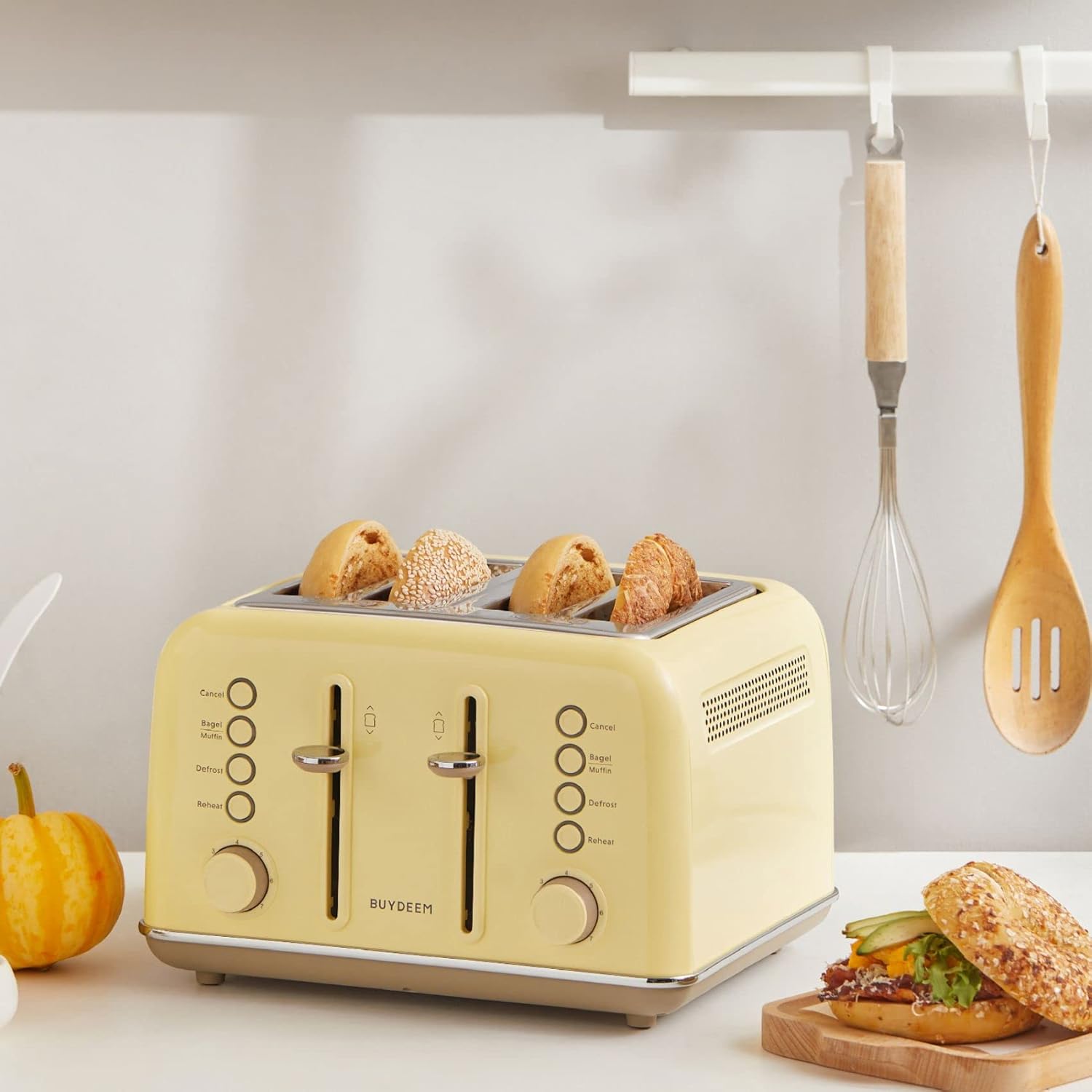 BUYDEEM DT620 2-Slice Toaster, Extra Wide Slots, Retro Stainless Steel with High Lift Lever, Bagel and Muffin Function, Removal Crumb Tray, 7-Shade Settings,Stainless Steel