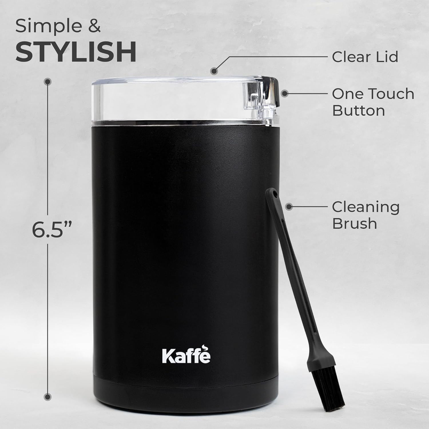 Kaffe One-Touch Coffee Grinder Electric w/Cleaning Brush (3 oz) - Coffee Grinders for Home Use - Up to 12 Cups of Coffee per Grind - Easy On/Off Coffee Bean Grinder - Black