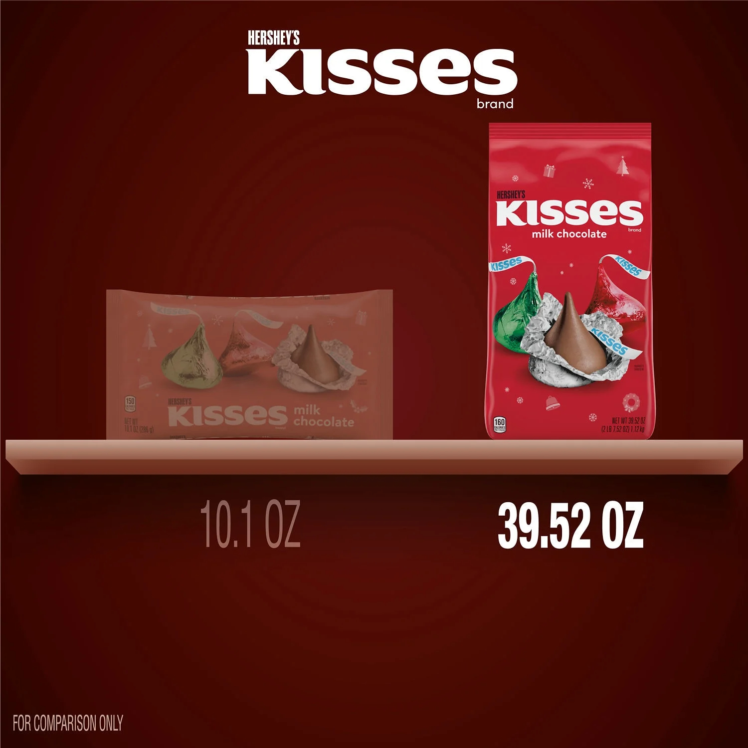 Hershey's Kisses Milk Chocolate Christmas Candy, Bulk Bag 39.52 oz