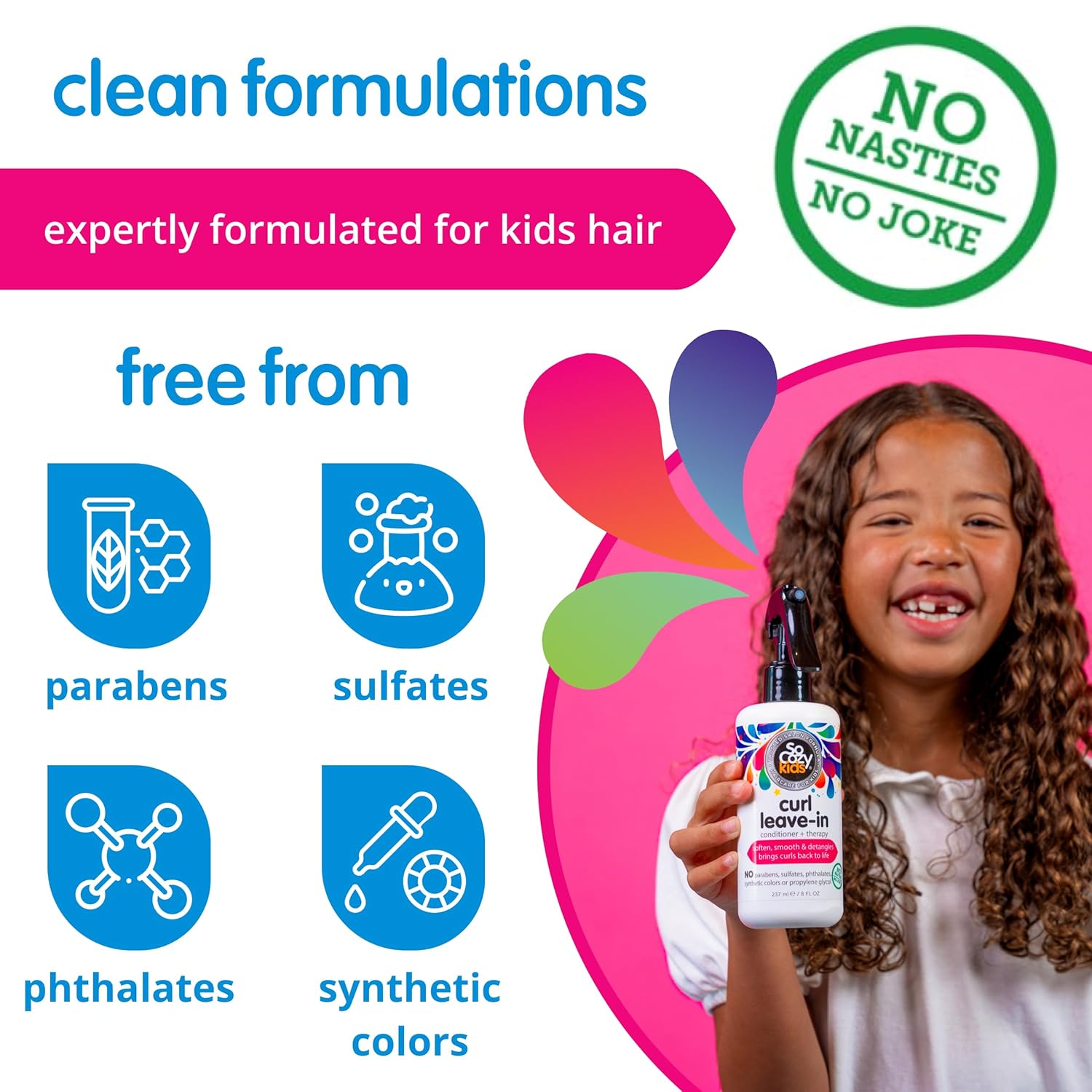 So Cozy Leave In Conditioner Spray (8 Fl Oz) Paraben-Free Detangler for Kids' Curly Hair, Deep Conditioner & Tangle-Free Curls, Gentle & Nourishing with Keratin, Vitamin B5, Olive Oil & Jojoba Oil