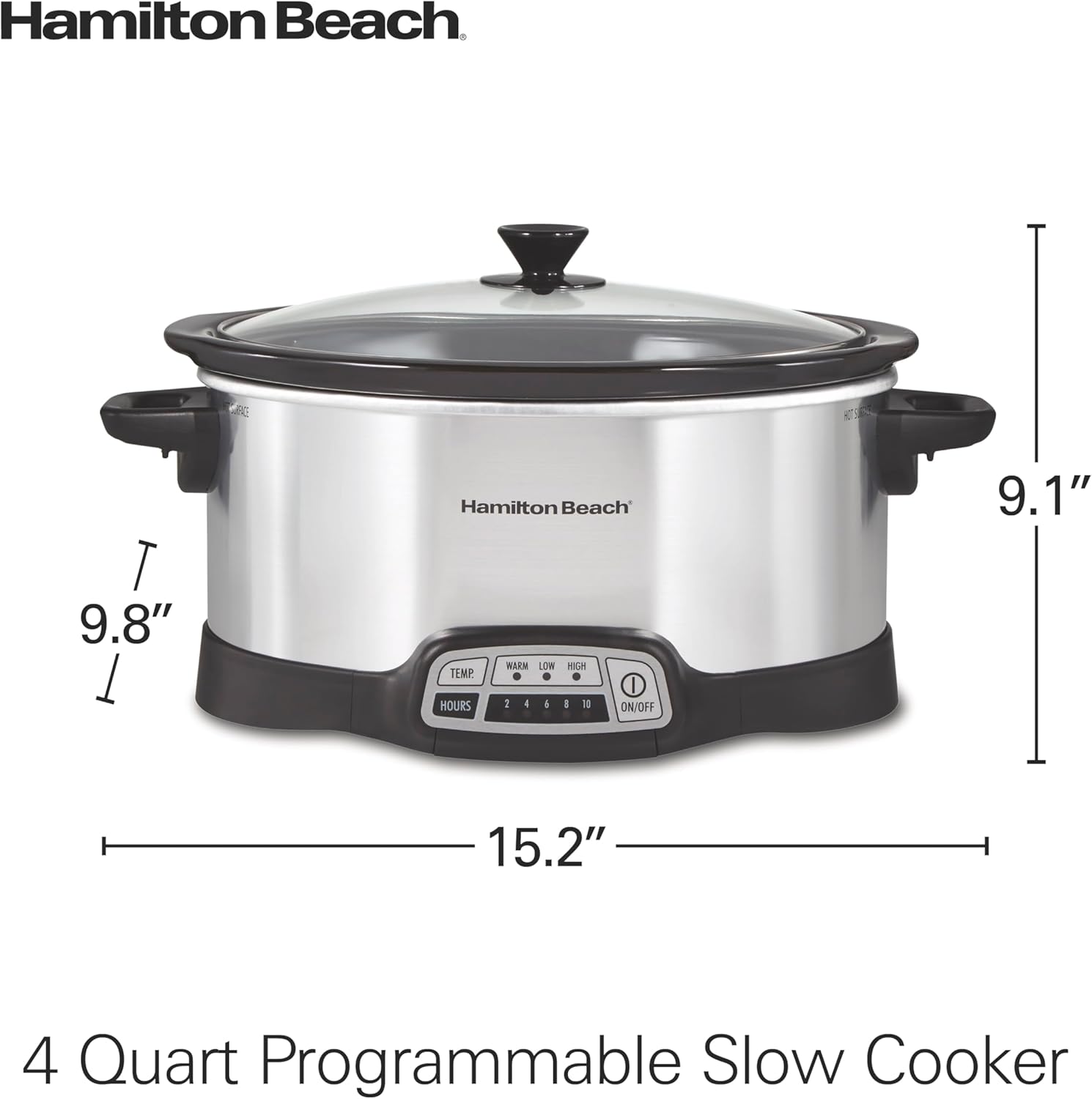 Hamilton Beach Programmable Slow Cooker with Flexible Easy Programming, 5 Cooking Times, Dishwasher-Safe Crock, Lid, 4 Quart, Silver