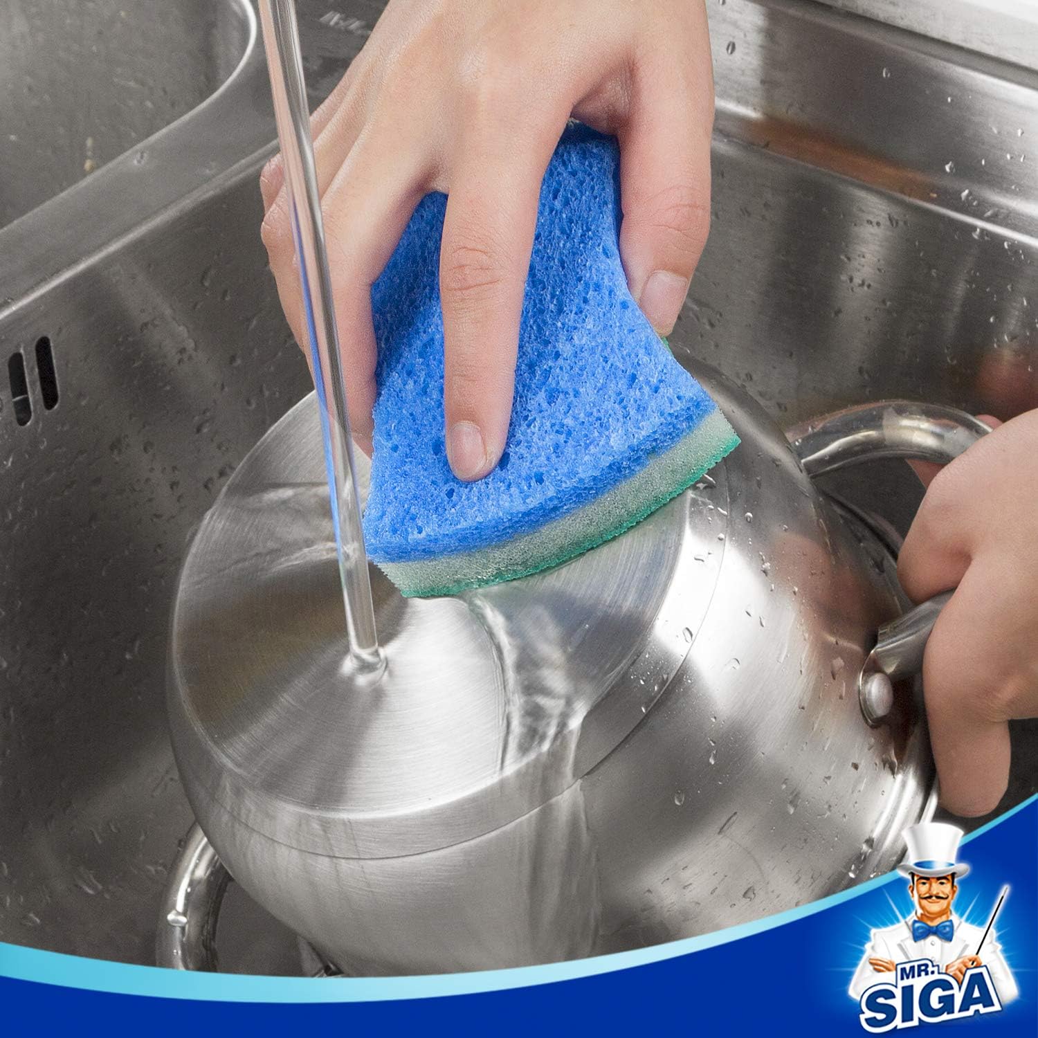 MR.SIGA Non-Scratch Cellulose Scrub Sponge, Dual-Sided Dishwashing Sponge for Kitchen, 12 Pack