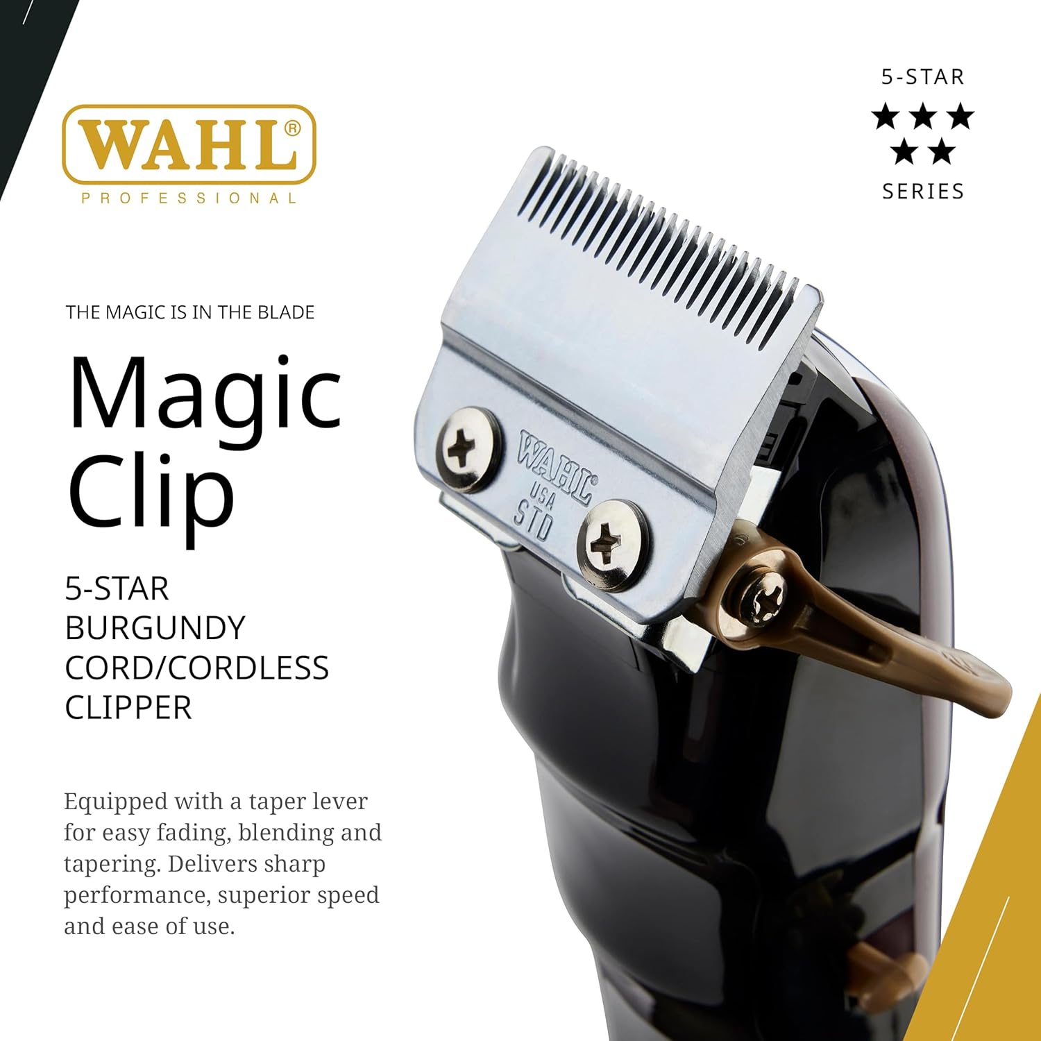 Wahl Professional 5 Star Series Magic Clip Cordless Hair Clipper, Stagger-Tooth Blade Professional Hair Trimmer with Attachments, 100+ Minute Run Time