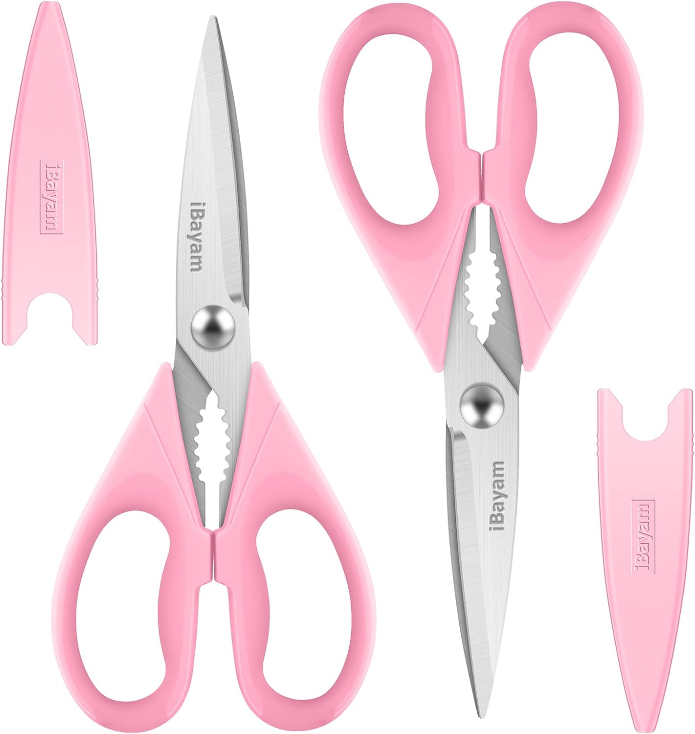 iBayam Kitchen Scissors All Purpose Heavy Duty Meat Poultry Shears, Dishwasher Safe Food Cooking Scissors Stainless Steel Utility Scissors, 2-Pack (Black Red, Black Gray)