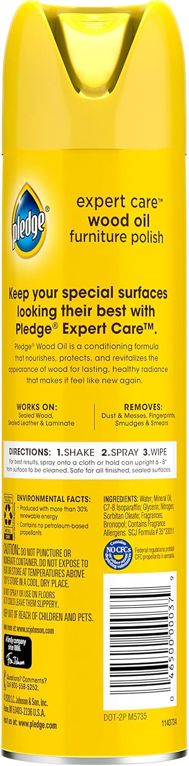 Pledge Moisturizing Oil Spray, Amber & Argan Scent, Nourishes, Protects and Revitalizes Furniture, 9.7 oz