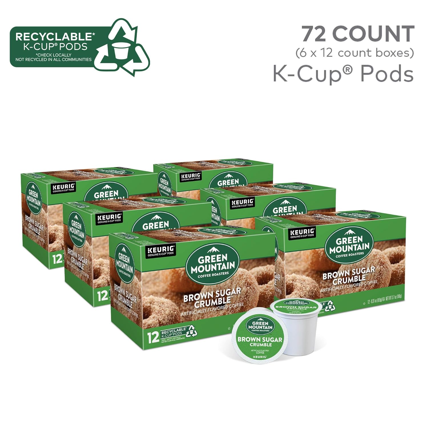 Green Mountain Coffee Roasters Caramel Vanilla Cream Keurig Single-Serve K-Cup pods, Light Roast Coffee, 72 Count (6 Packs of 12)