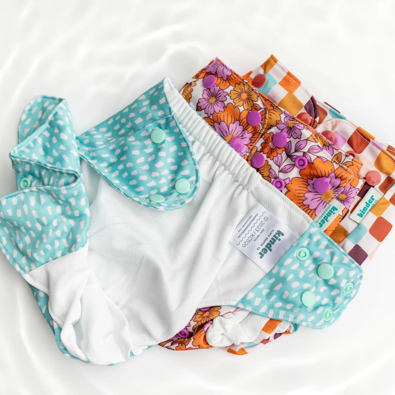 Kinder Cloth Diaper Co. Set of 3 Reusable Swim Diapers with Athletic Wicking Jersey (7-60lbs)