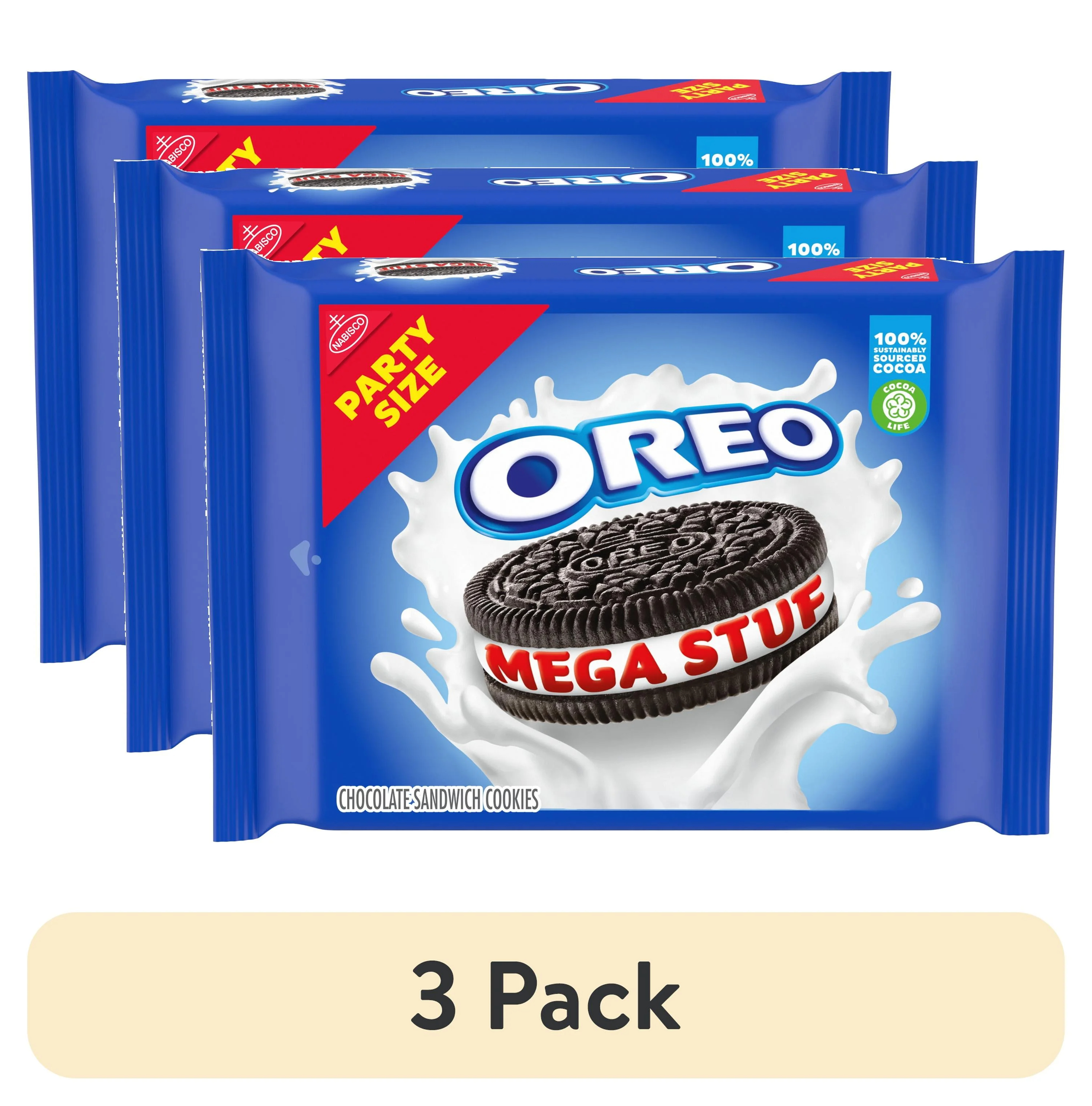 (3 pack) OREO Mega Stuf Chocolate Sandwich Cookies, Party Size, 1 lb 9.35 oz