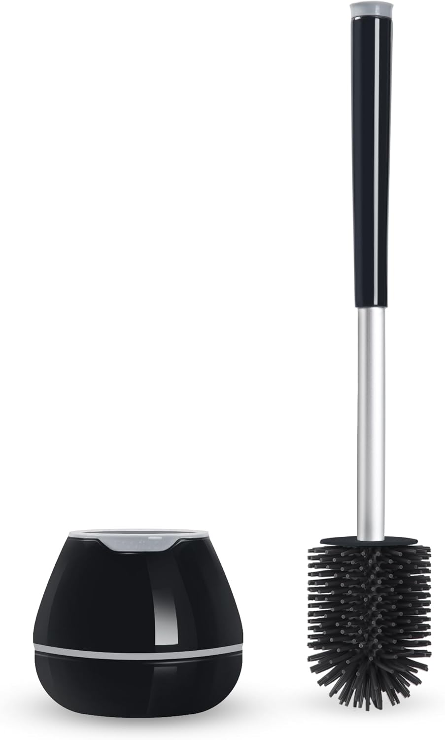 BOOMJOY Toilet Brush and Holder Set, Silicone Toilet Bowl Cleaner Brush, Bathroom Cleaning Bowl Brush Kit with Tweezers, Bathroom Accessories with Aluminum Handle - White