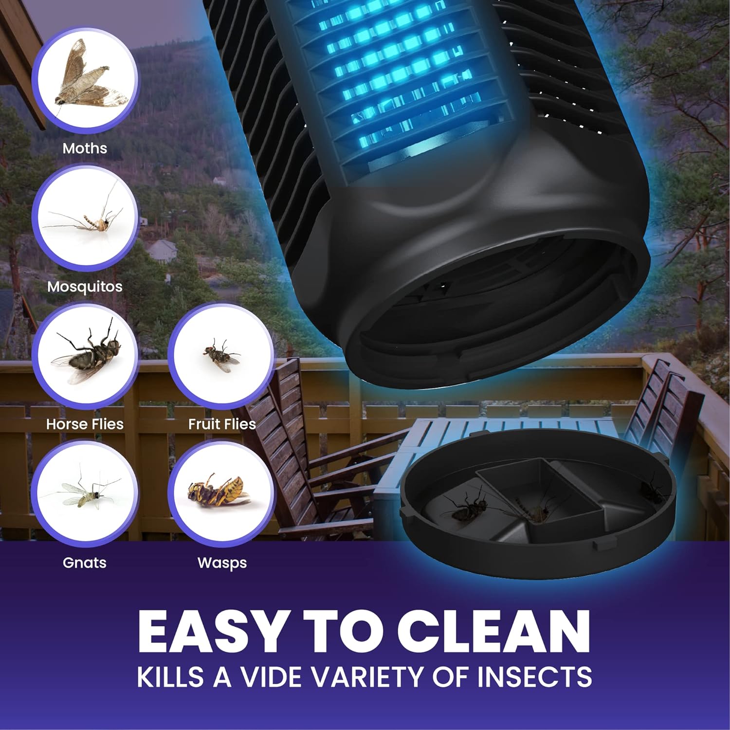 LiBa Electric Bug Zapper, Indoor Insect Killer - (2) Extra Replacement Bulbs - Fly, Mosquito Killer and Repellent - Lightweight, Powerful 2800V Grid, Easy-to-Clean, with a Removable Washable Tray.