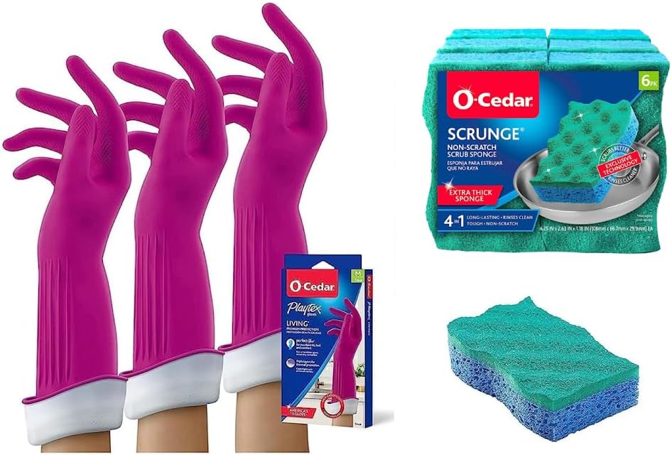 O-Cedar Scrunge Multi-Use (Pack of 6) Non-Scratch, Odor-Resistant All-Purpose Scrubbing Sponge Safely Cleans All Hard Surfaces in Kitchen and Bathroom, 6 Count (Pack of 1), Blue