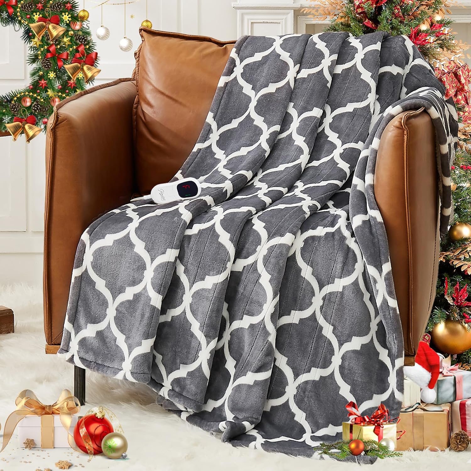 Homemate Heated Blanket Electric Throw - 50“x60“ Heating Blanket with 10 Fast Heat Levels 8 Hours Auto Off Soft Cozy Flannel Over-Heated Protection ETL Certification Keep Warming in Home