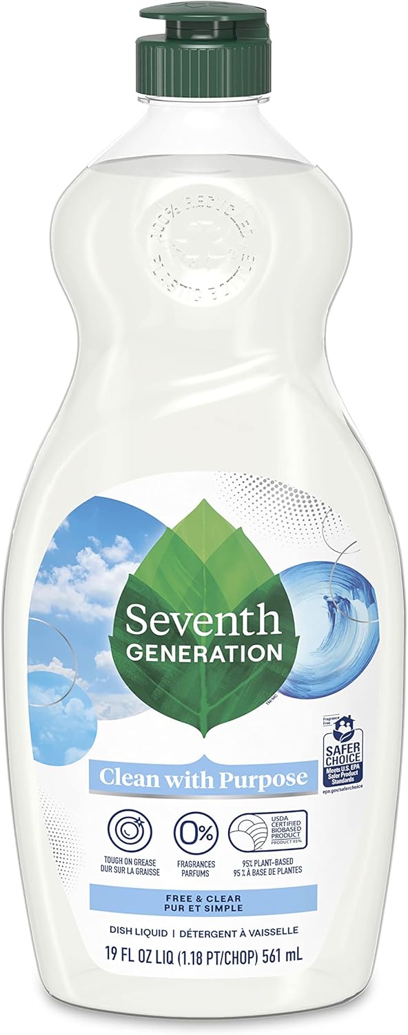 Seventh Generation Dish Liquid Soap Free & Clear liquid soap Pack of 6 Dishwashing Soap Dish Soap for sensitive skin 19 oz