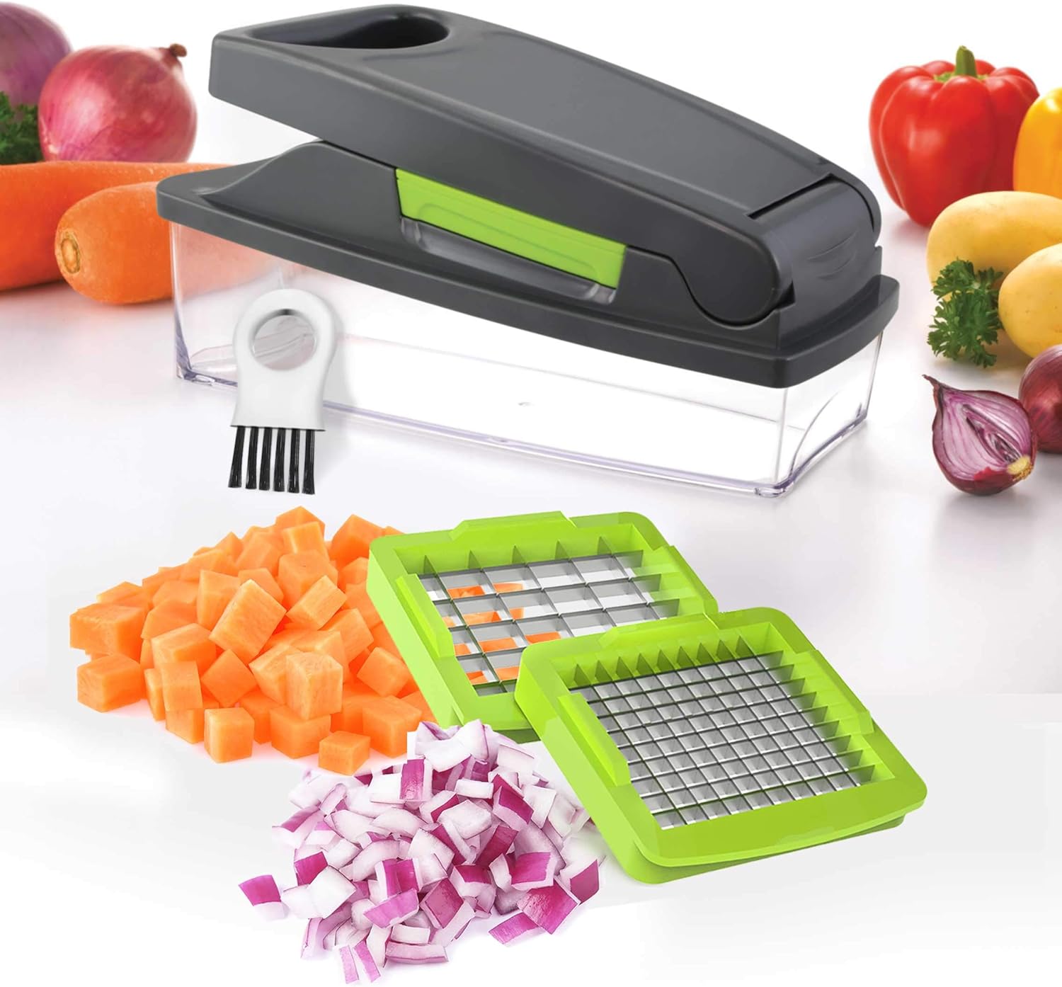 Mueller Pro-Series 10-in-1, 8 Blade Vegetable Chopper, Onion Mincer, Cutter, Dicer, Egg Slicer with Container, French Fry Cutter, Potato Slicer, Home Essentials & Kitchen Gadgets, Salad Chopper