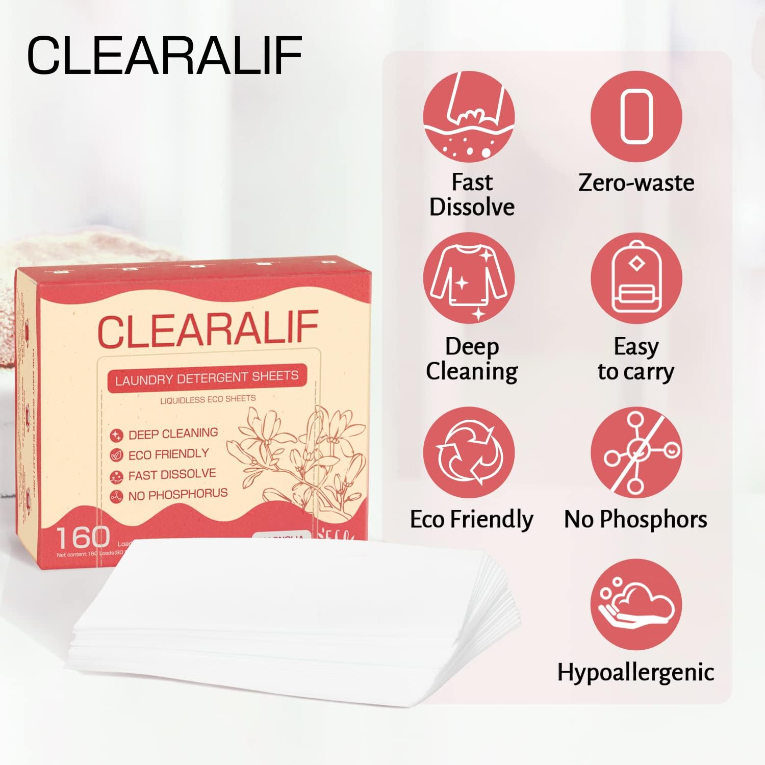 CLEARALIF Laundry Detergent Sheets Up to 160 Loads, Fresh Linen - Great For Travel,Apartments, Dorms,Laundry Detergent Strips Eco Friendly & Hypoallergenic