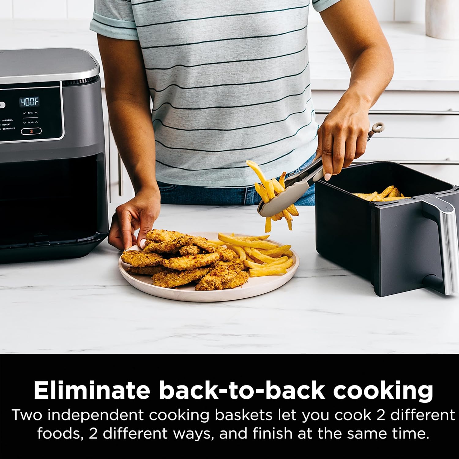 Ninja Air Fryer, Thermometer, Roast, Bake, Air Fry, Crisps, Broil, Reheats, Keep Warm, 10-in-1, Fries, Frozen Food, Veggies, and Meat, Quick Meals, Healthy Meals, Less Oil, 10 QT, Grey, DZ550