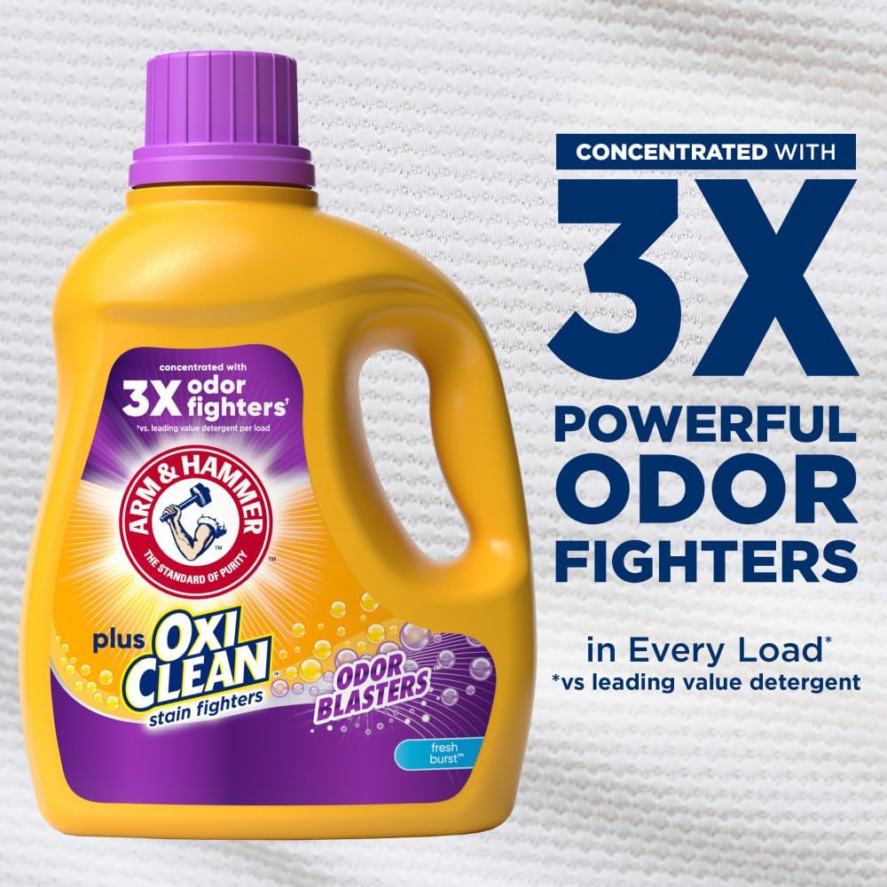 Arm & Hammer Plus OxiClean Odor Blasters Fresh Burst, 128 Loads Liquid Laundry Detergent, 166.5 Fl oz