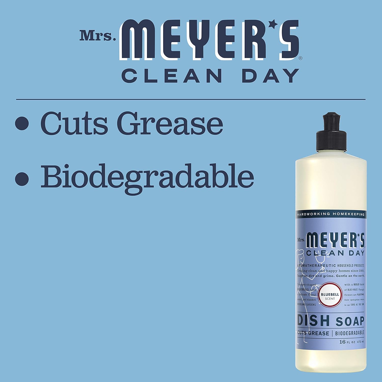 MRS. MEYER'S CLEAN DAY Liquid Dish Soap, Biodegradable Formula, Basil, 16 fl. oz - Pack of 3