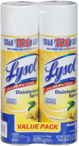 Lysol Disinfectant Spray, Sanitizing and Antibacterial Spray, For Disinfecting and Deodorizing, Lemon Breeze, 19 Fl Oz (Pack of 2), Packaging May Vary