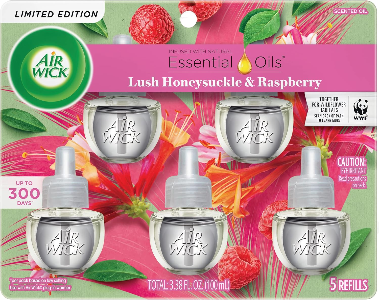 Air Wick Plug in Scented Oil Refill, 5 ct, Fresh Watermelon & Berries, Air Freshener, Essential Oils, Spring Collection