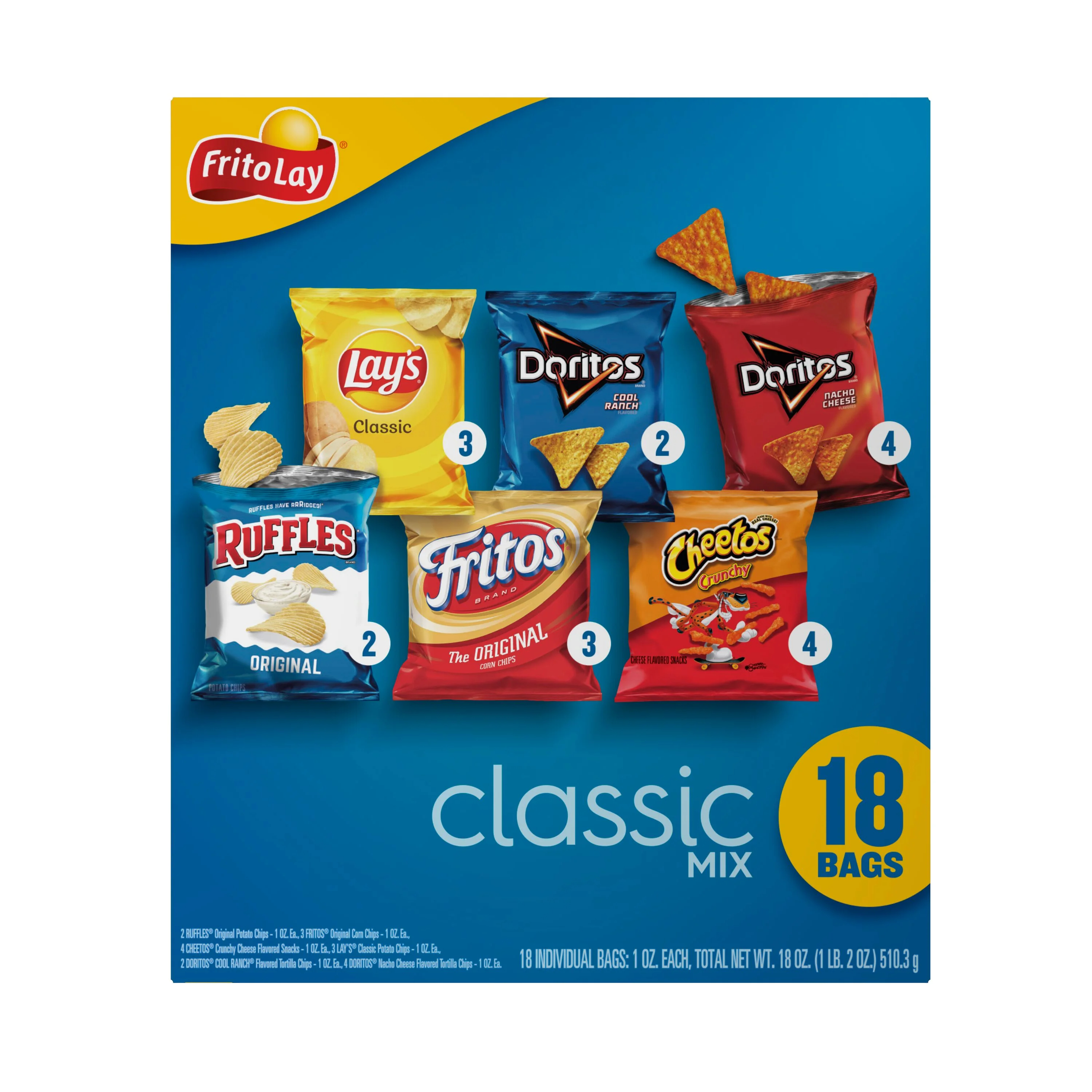 Frito Lay Classic Mix Chips Variety Pack, 1 oz, 18 Count
