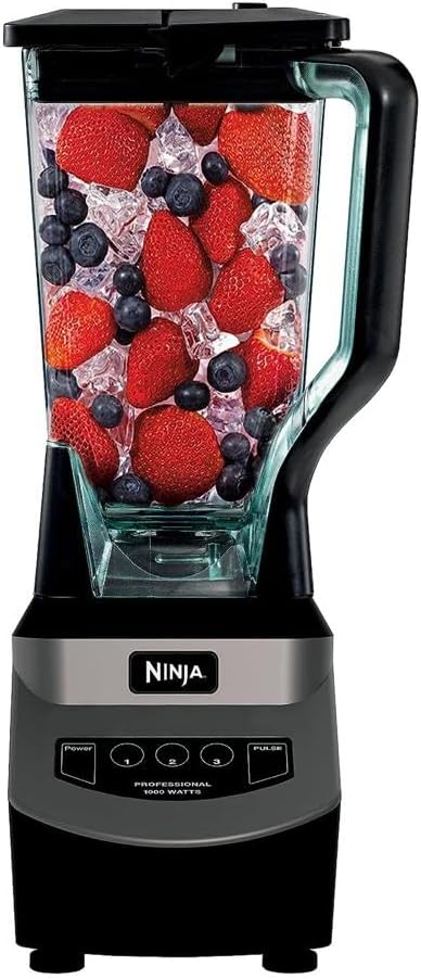 Ninja Blender, For-Smoothies, Salsa, Shakes, Slush, and-Frozen Drinks, Blender, Pitcher, and-Lid, Blender for-Kitchen, Crushes Ice, Fruit, and-Veggies, 1000-Watt, Dishwasher Safe, Black, NJ601AMZ