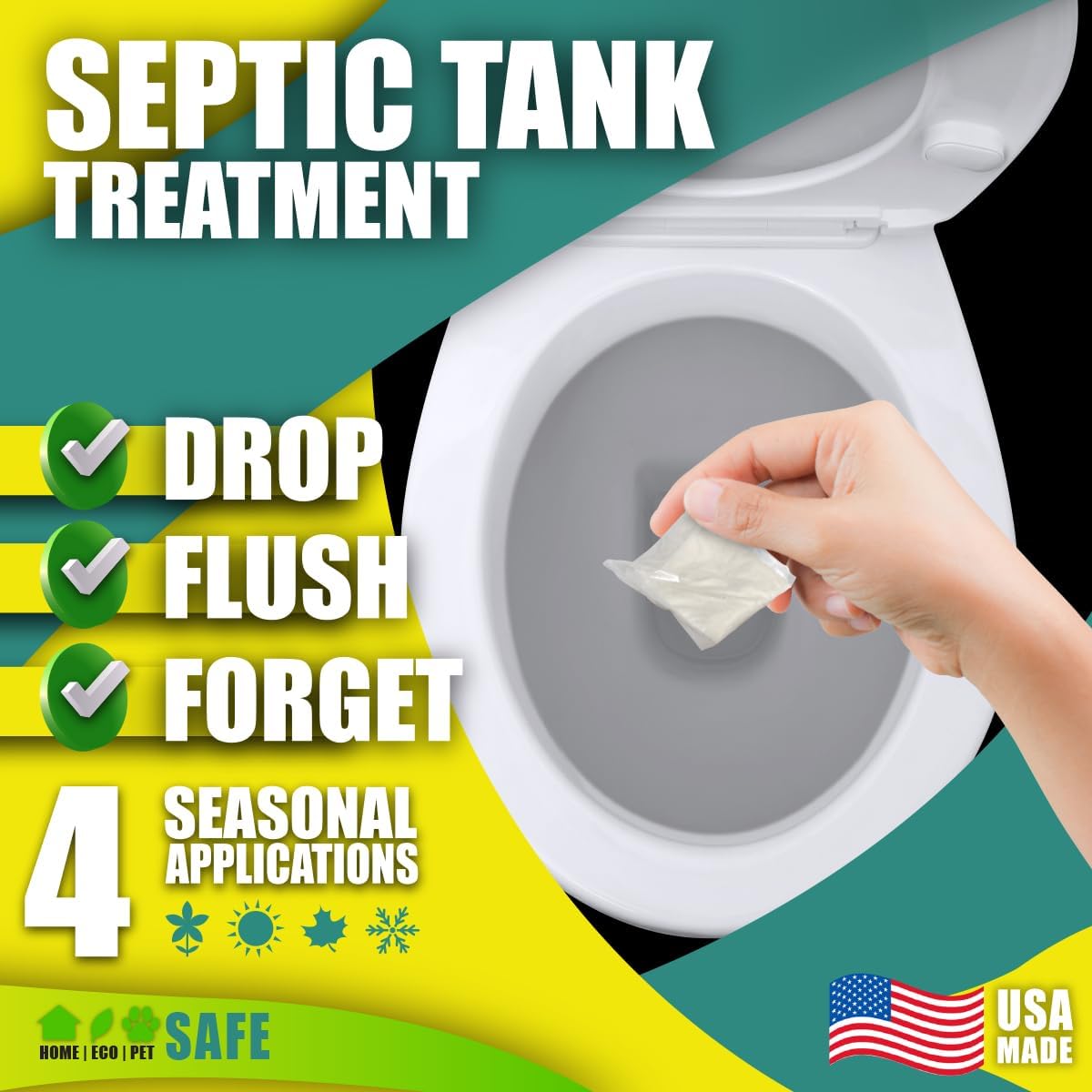 Green Pig 52 Live Septic Tank Treatment Ultimate Solution in Preventing Expensive Backups, Clogs, or Drain Field Failures with 4-Easy Drop-in and Flush, 1-Year Supply- 4 Packets, 4 Count