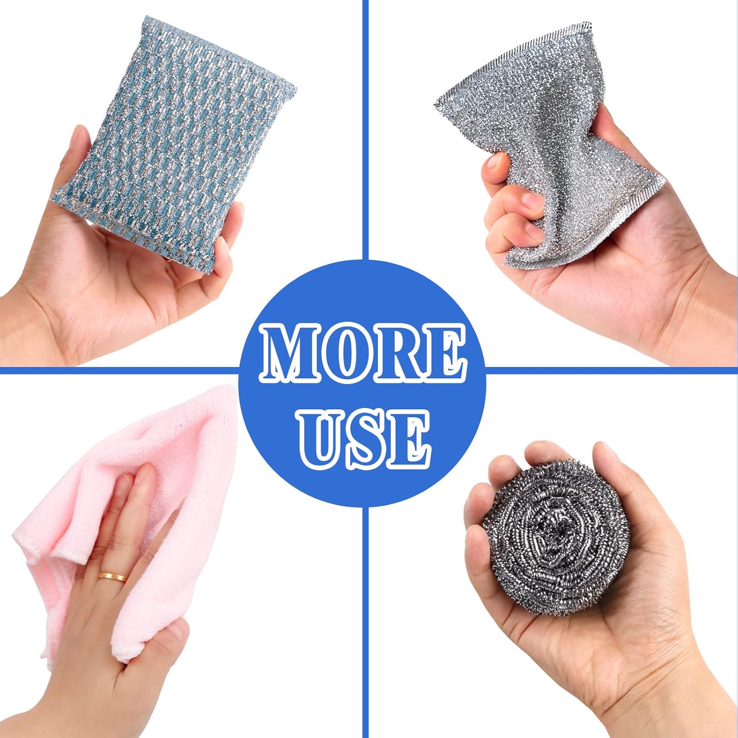 6Pcs Steel Wool Scrubbers - Flexible Scrubber Pads for Cleaning Dishes, Pots, Pans, Grills and Sinks